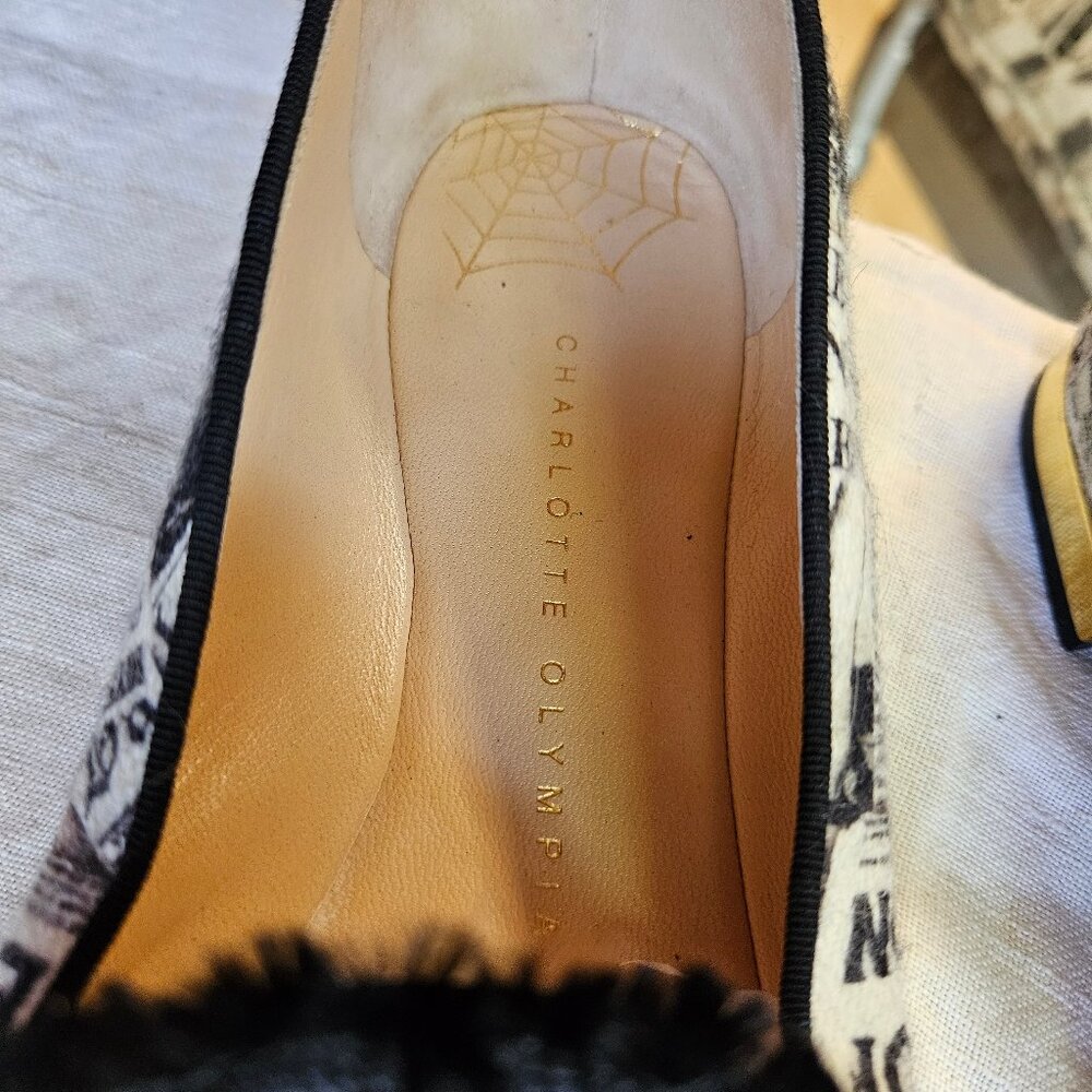 Charlotte Olympia "Heartbroken Gazette" newsprint calf hair velvet flats 38/7.5 - Picture 7 of 10